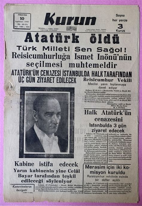 Atatürk ün ölümü gazete manşetleri